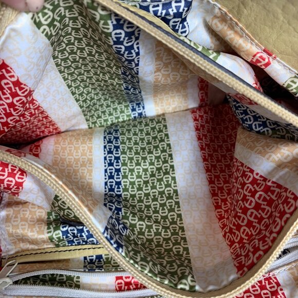 ETIENNE AIGNER Yellow Leather Shoulder Bag Multiple Zipper Pockets Double Handle - Picture 10 of 12